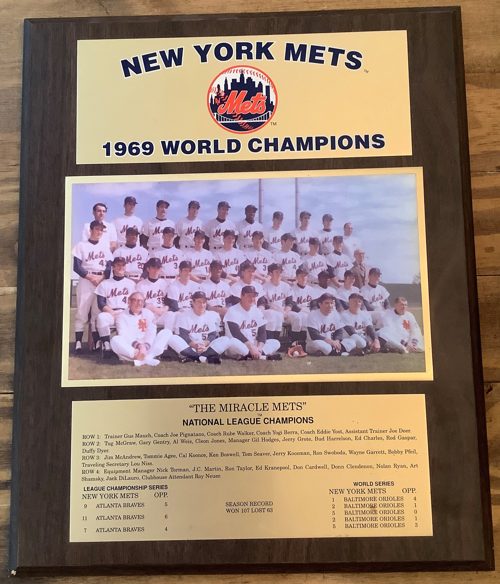New York Mets 1969 World Champions Plaque MLB Genuine Merchandise